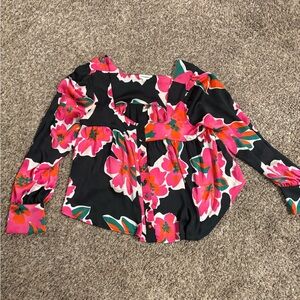 Eesome Pink and Black Floral Blouse